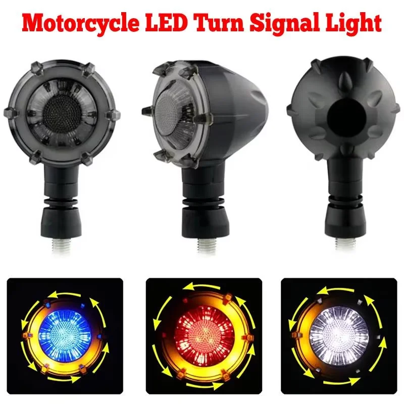 Motorcycle Turn Signal LED Lights Sequential Flowing Flash Indicator Lamp 12V 10mm Retro Dual-color Rotate LED Turn Signal Light