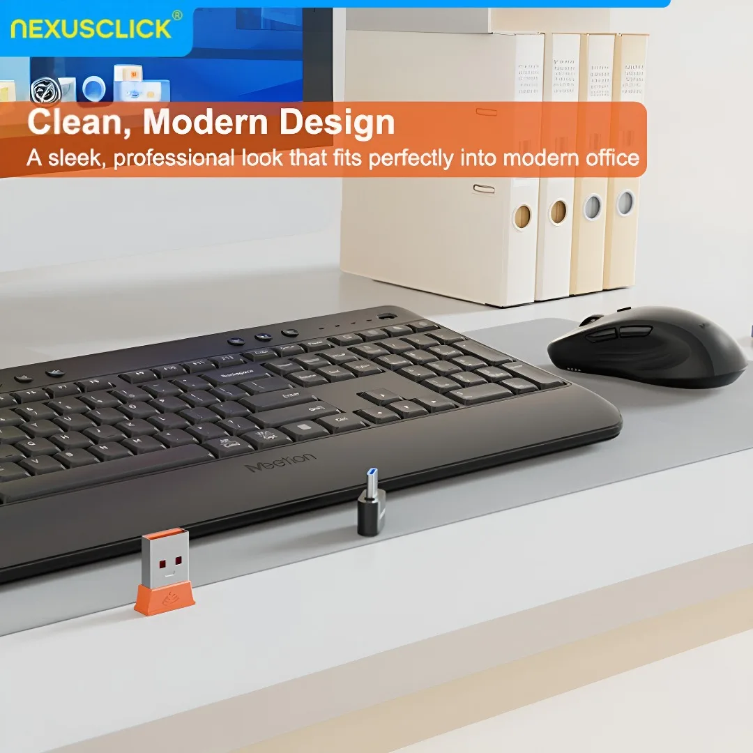 NexusClick 2.4G Wireless Keyboard Mouse Combo,USB‑C Receiver Multimedia Hot Keys Ergonomic Mouse Set for Home Office Desktop PC