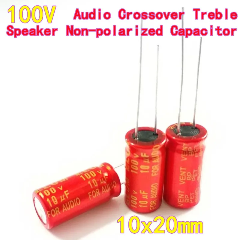 10PCS Red Sleeve Red Robe Audio Crossover Treble Speaker Non-polarized Capacitor 100V 3.9μF/3.3μF/4.7μF/8.2μF/10μF 10x20mm