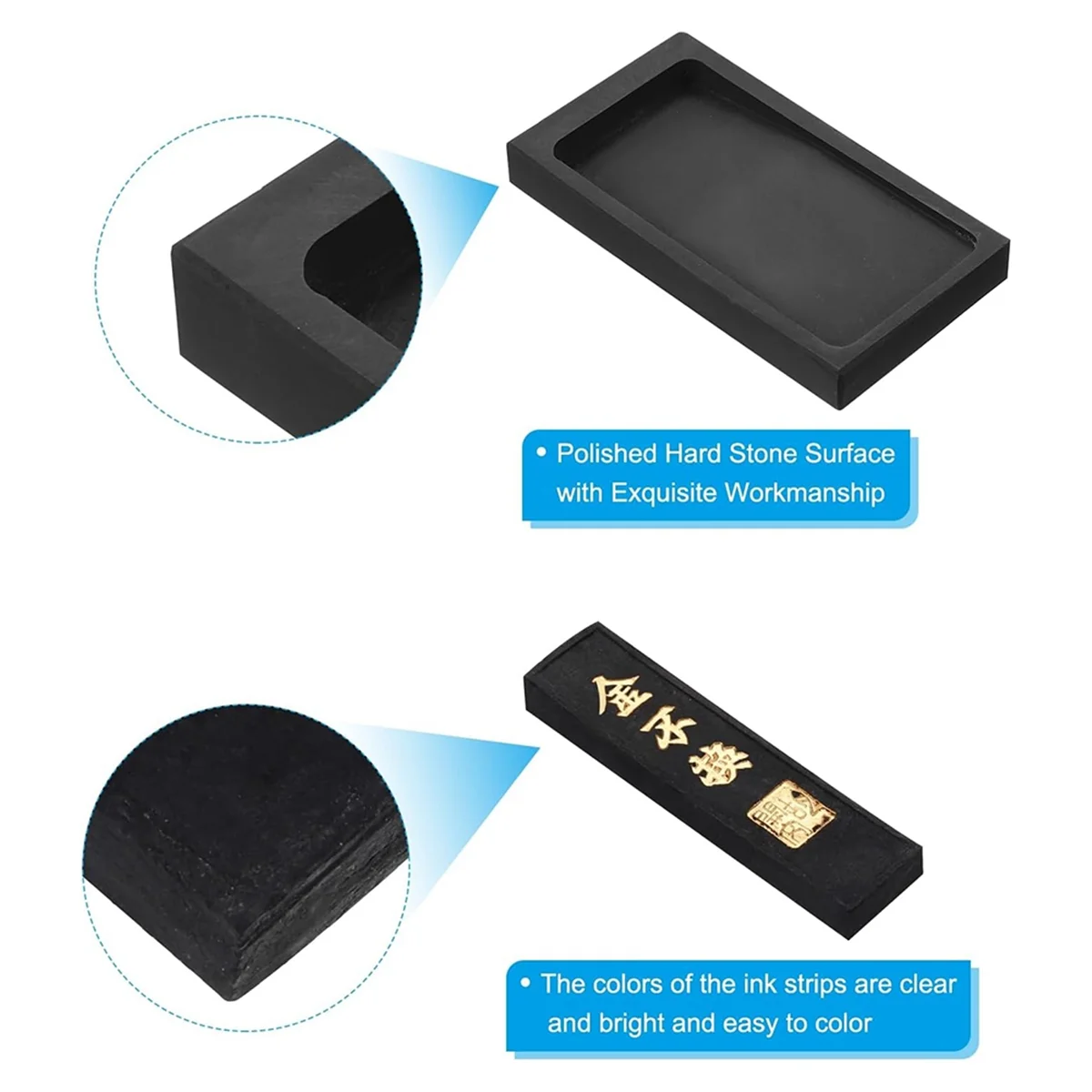 Tendencias ahora Piedra de tinta de caligrafía china de 4 pulgadas con barra de tinta, bandeja de piedra de tinta rectangular para práctica de caligrafía tradicional