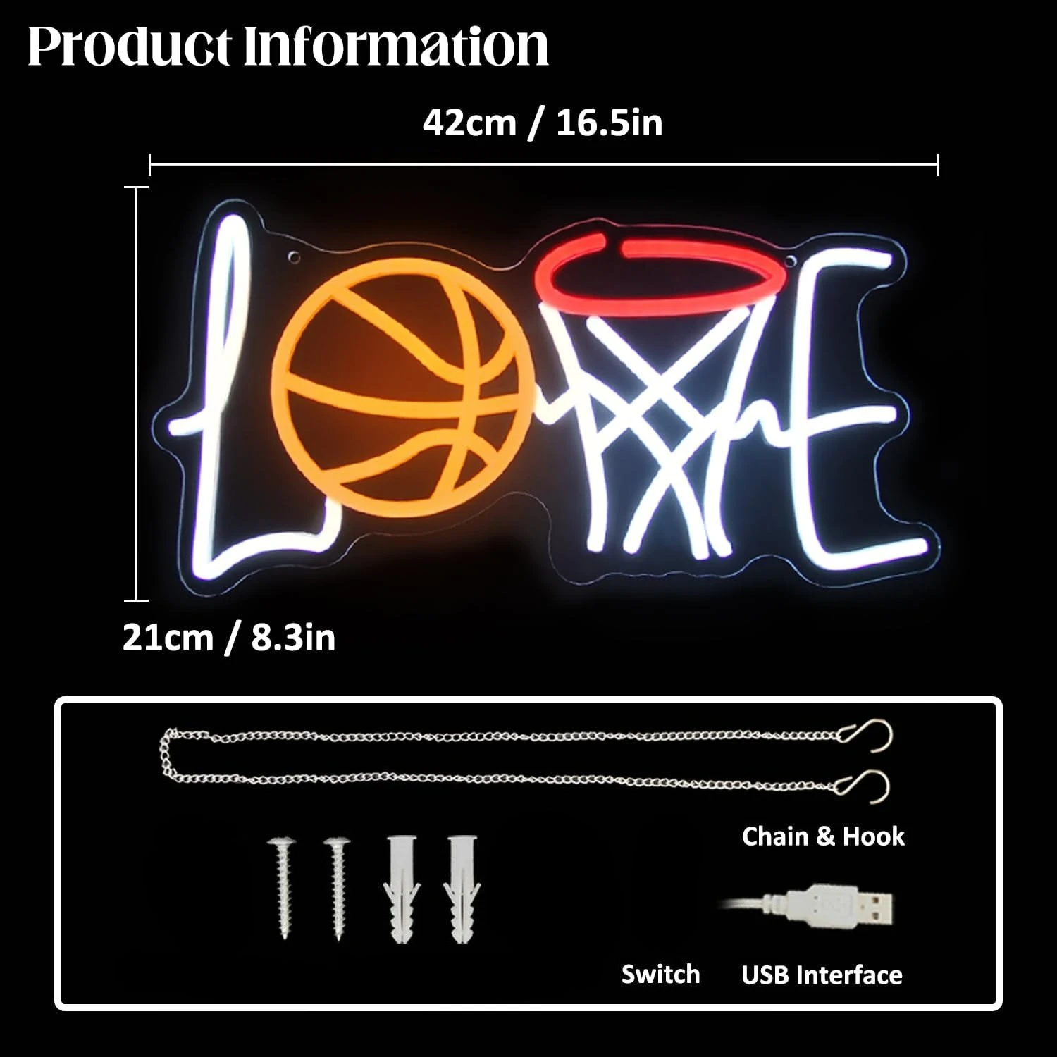 Love Basketball Neon Sign USB Dimmable Basketball Hoop LED Neon Light for Bedroom Sport  Man Cave Game Room Party Decor Gift