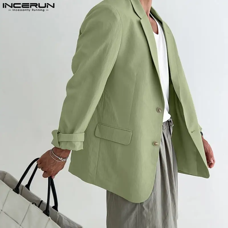 INCERUN Tops 2024 Korean Style Handsome New Men Pendant Design Blazer Casual Streetwear Male Solid Long Sleeved Suit Coats S-5XL