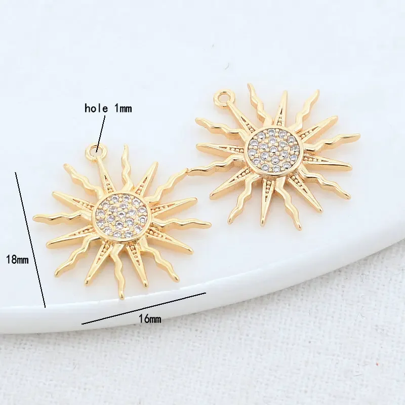 16*18MM 14K Gold Color Brass and Zircon Sun Charms Pendants Jewelry Making Supplies Diy Necklaces Earings Findings Accessories