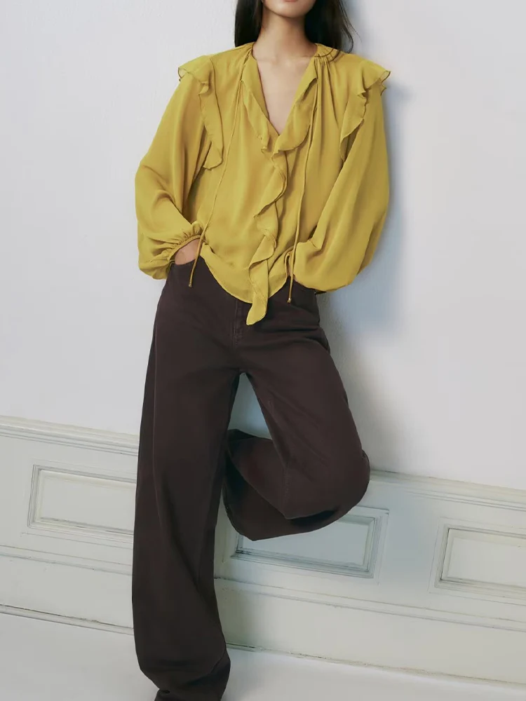 

Осенняя новая женская одежда в европейском и американском стиле, простая свободная кружевная многослойная декоративная рубашка с круглым вырезом