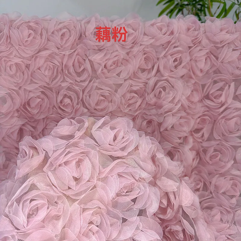 High-End 3D Floral Lace Fabric Rose Embroidery Applique Floating Flowers Trim for Women's Clothing Dresses Material