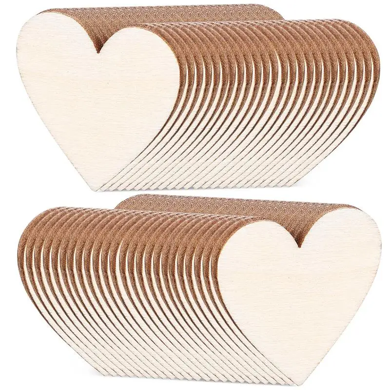 50 Pcs Heart Slices Crafts Wooden Craft Hearts Small Wood Slices Diy Heart Slices Crafts Decorations Heart-Shaped Wood