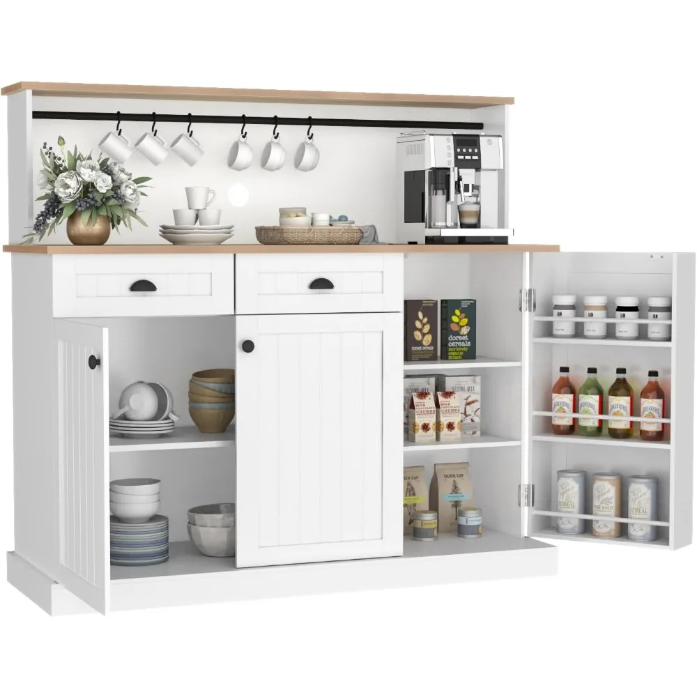 Farmhouse Kitchen Buffet with 2 Drawers, with Adjustable Shelves and 3 Doors, Versatile Kitchen Cabinets