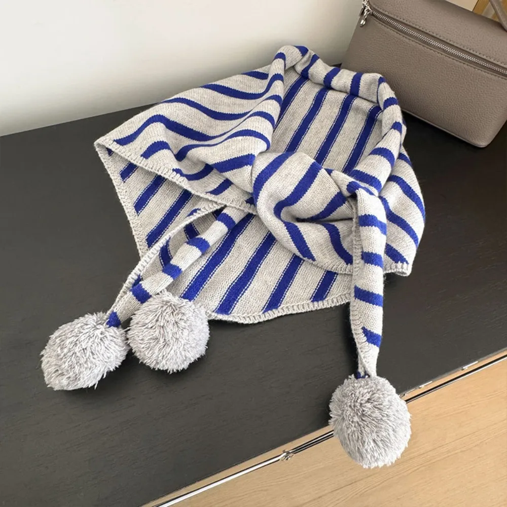 

Simple Plaid Triangular Knitted Shawl Thicken Warm Wool Scarf Long Korean Style Winter Cashmere Scarves Autumn Winter