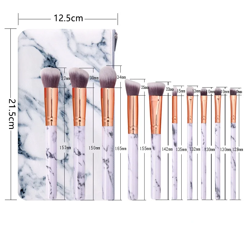 10 Stuks Marbling Make-Up Kwasten Set Beauty Foundation Oogschaduw Concealer Blush Poeder Lip Brush Professionele Make Up Tool Kit