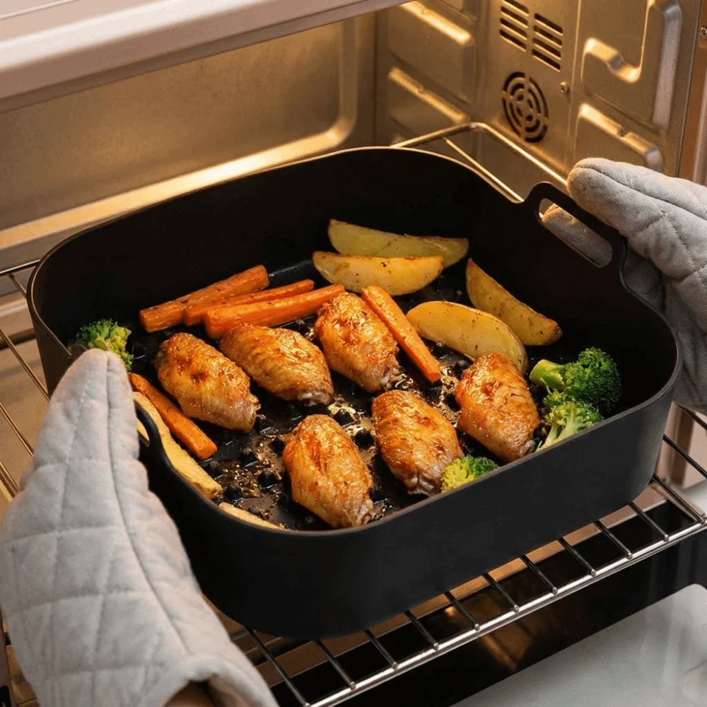 Square Air Fryer Baking Pan High Temperature Resistant Multi-color Silicone Baking Mat Flexible Reusable