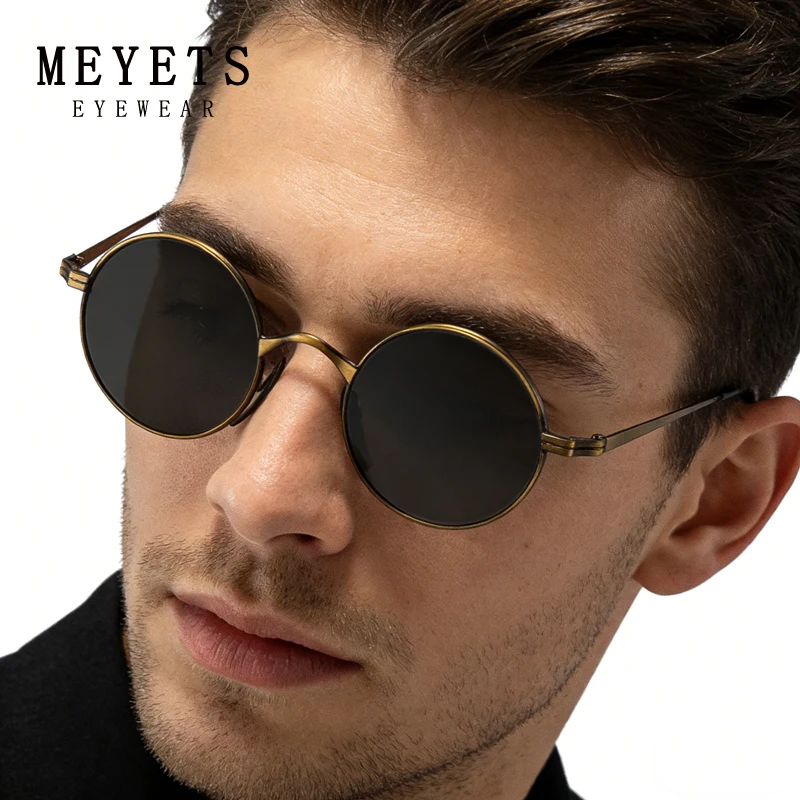 MEYETS Vintage Titanium Glasses Frame Men Round Optical Customize Prescription Eyeglasses Women Luxury Brand Small Sun Glasses