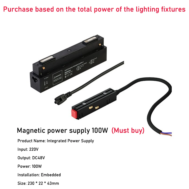 Acessórios de fonte de alimentação de luz de pista embutida acessórios de fonte de alimentação de luz de pista magnética ultrafina 100W/200W 24V/48V