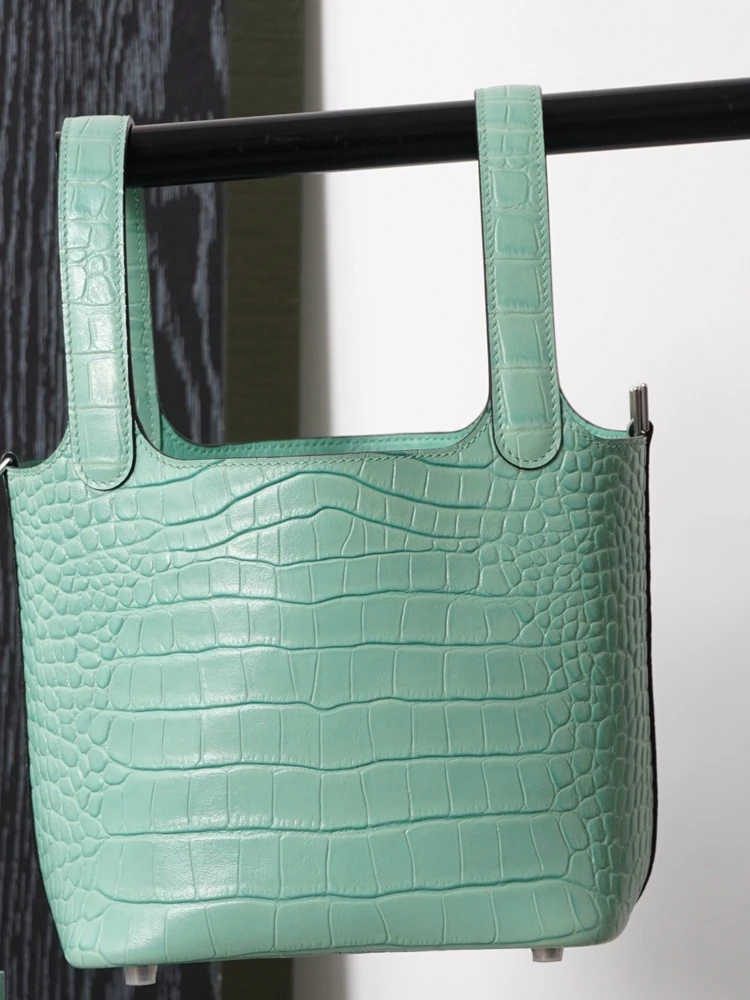 Black Simple Fashion Luxury Crocodile Pattern Bucket Bag Genuine Leather Women Tote Bag\Handbag Real Leather Lady Bag New