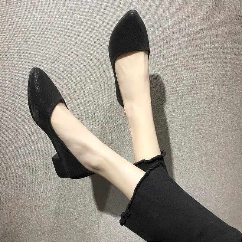 Spring Work Shoes Black Professional Women High Heels Shoes Pumps Low-heeled Leather Office Career Formal Women Shoes