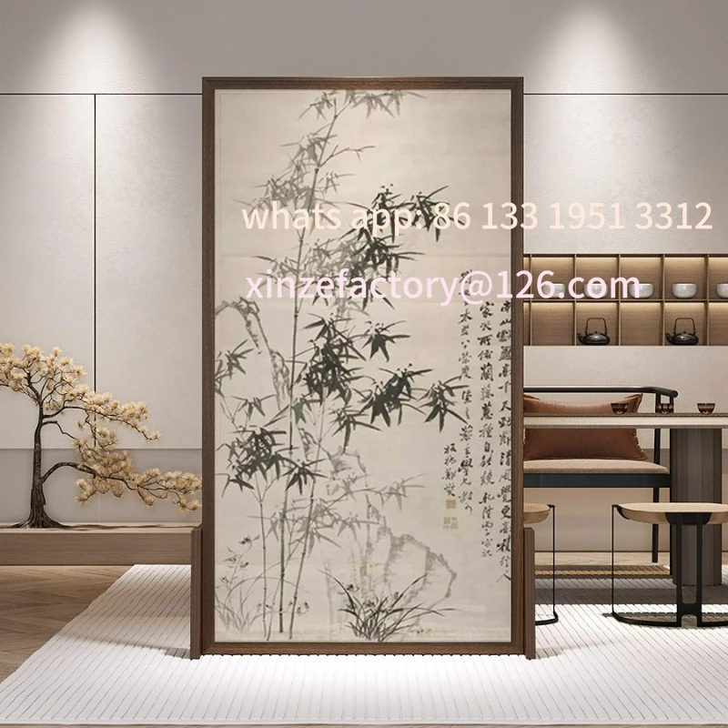 Customizable new Chinese screen partition entrance mobile simple bamboo solid wood