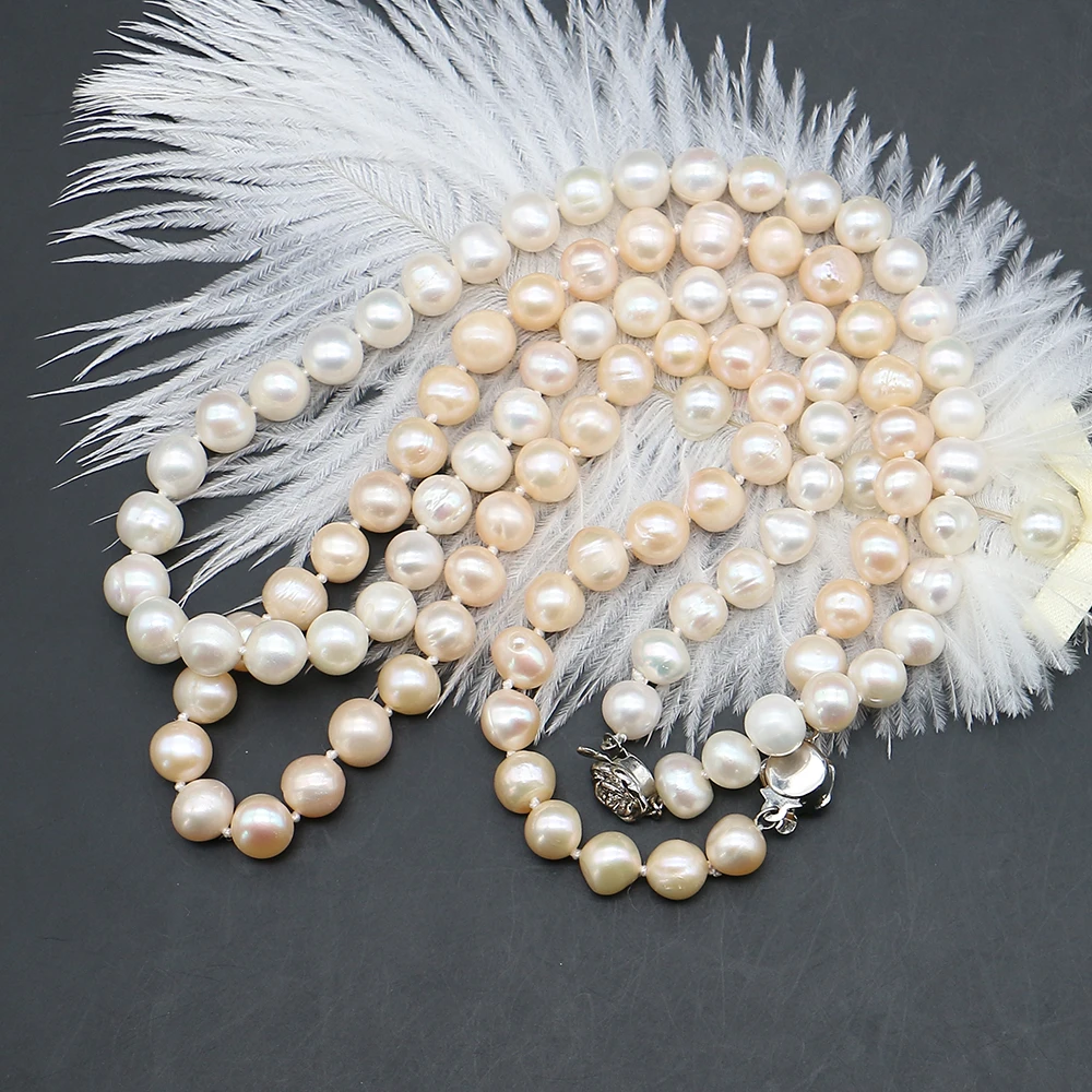 

7-8mm Round Natural Freshwater Pearl With Flower Shape Clasp Jewelry Accessory Necklace 1 Strand/pack For Woman/man Gift Giving