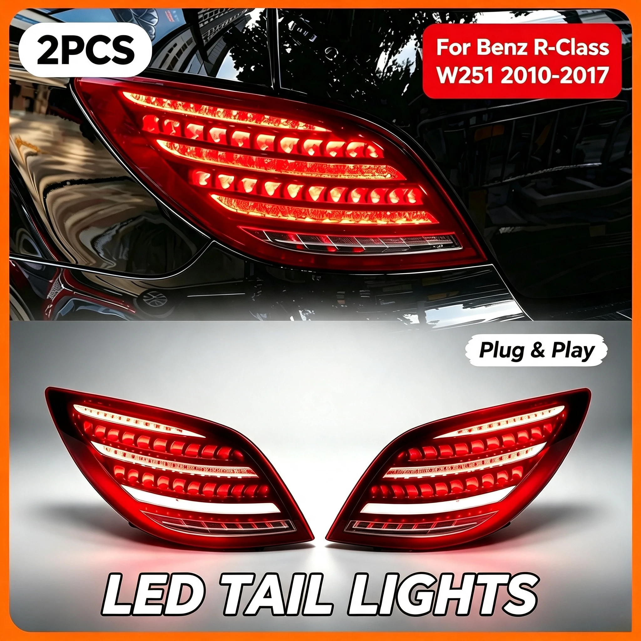 Dynamische LED-Rückleuchten für Mercedes-Benz R-Klasse W251 2010-2017 Upgrade Ersatz-Rückleuchten-Baugruppe
