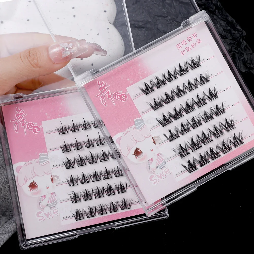 6 แถว Non-กาวขนตาปลอม DIY Segmented ขนตาปลอมเดี่ยว Cluster Eyelash EXTENSION แต่งหน้า Self กาวกดบนขนตา