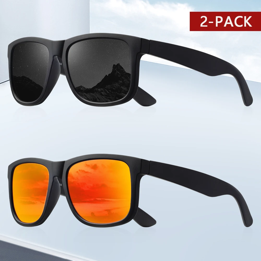 CRIXALIS 2 Stück Quadratische Polarisierte Modische Sonnenbrillen für Männer und Frauen Angeln Fahren Outdoor Laufen Golf Zur Auswahl Als Geschenk UV400