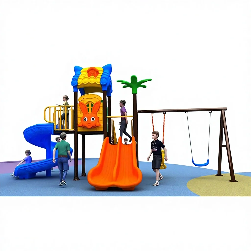 

Preschool Kids Slide with Swing Commercial Amusement Park Equipment Outdoor Playground