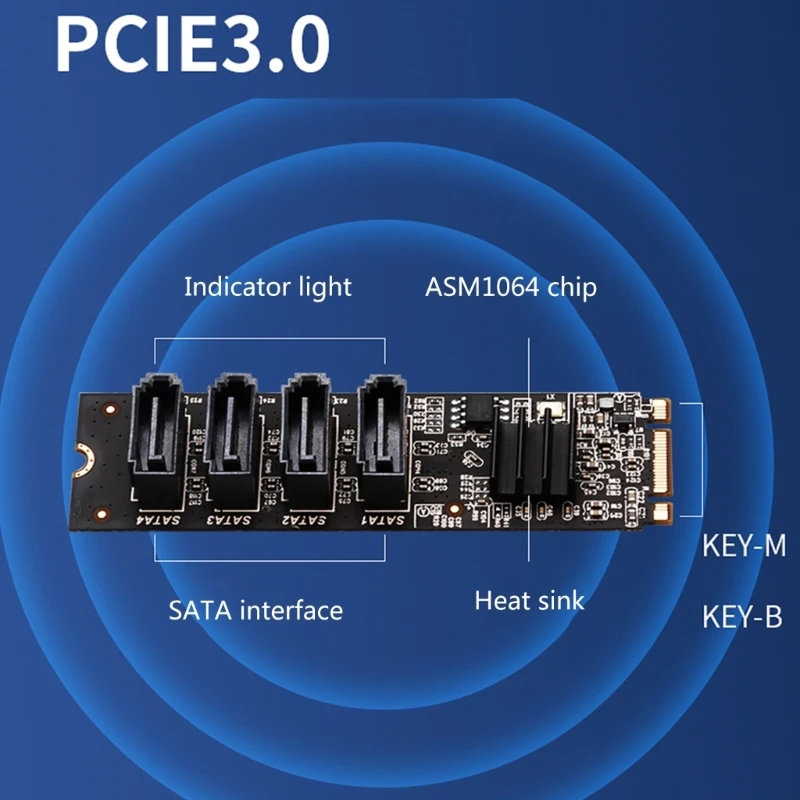 Carte adaptateur 4 Ports M.2 vers SATA3.0, carte d'extension PCIE3.0 vers haute vitesse