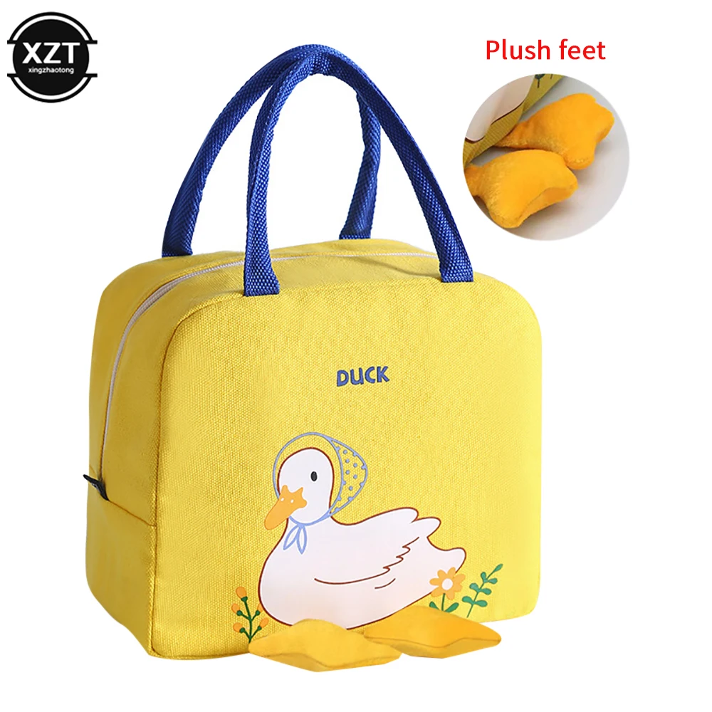 Portable Cute Duck Insulation Lunch Bag Cartoon Fresh Meal Bags Lunch Bag Portable Picnic Handbag Storage Canvas Lunch Box Bags