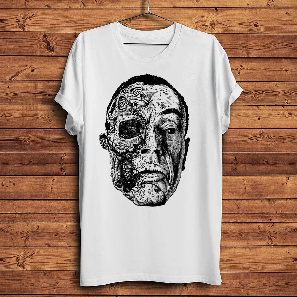 T-shirt drôle pour hommes, motif demi-visage de crâne Gus Gustavo, T-shirt décontracté blanc à manches courtes, T-shirt unisexe, imprimé respirant sans craquelures