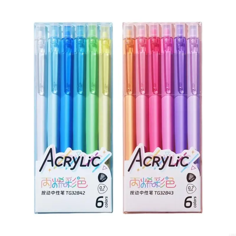 

6Pcs Acrylic Gel Pen 6 Color Retractable Colored Gel Inks Pens 0.7MM Tip for Journaling Notebook Planner Note Taking 24BB