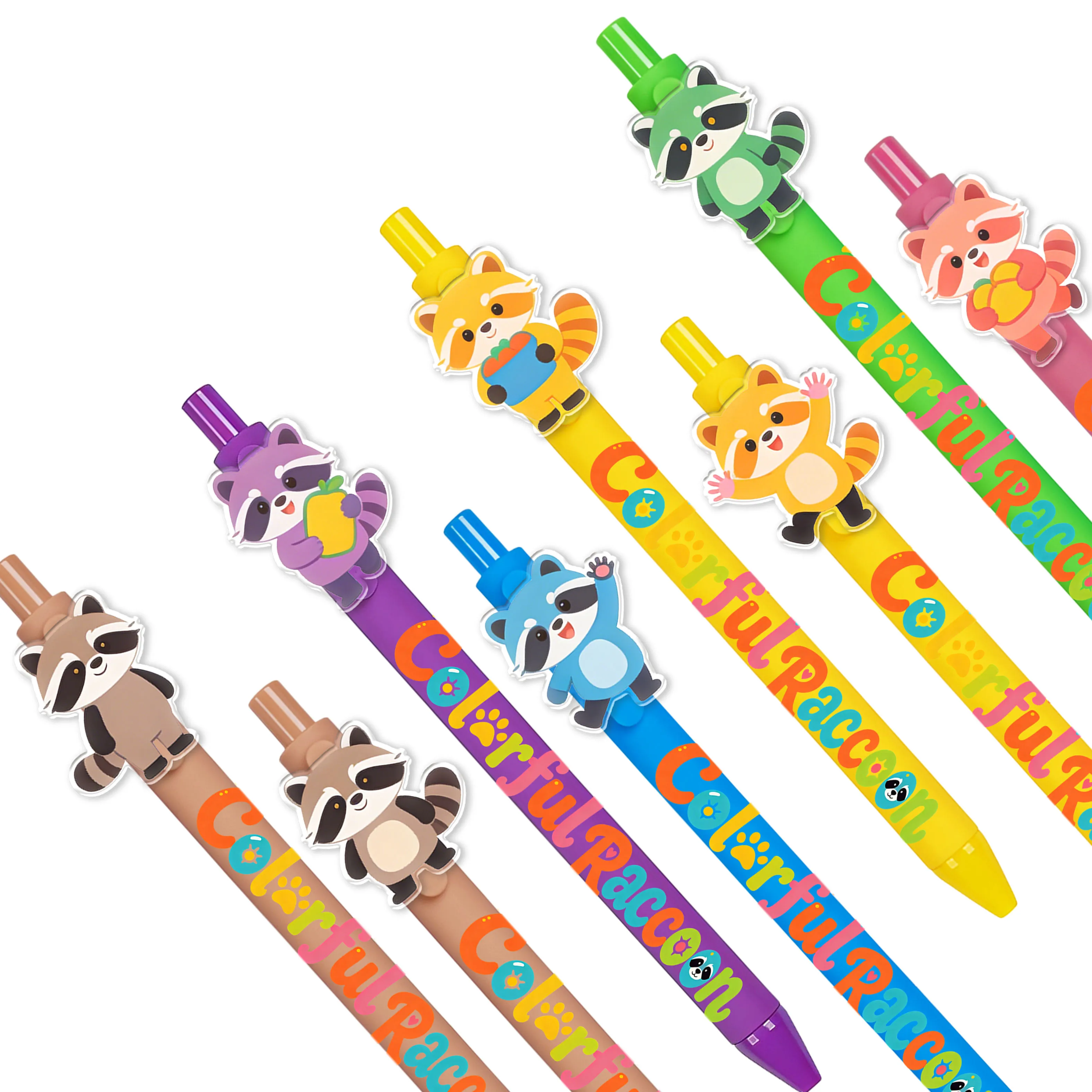

8pcs/11pcs Creative Colorful Raccoon Theme Retractable Ballpoint Pens, Back to School Student Stationery Signature Pens