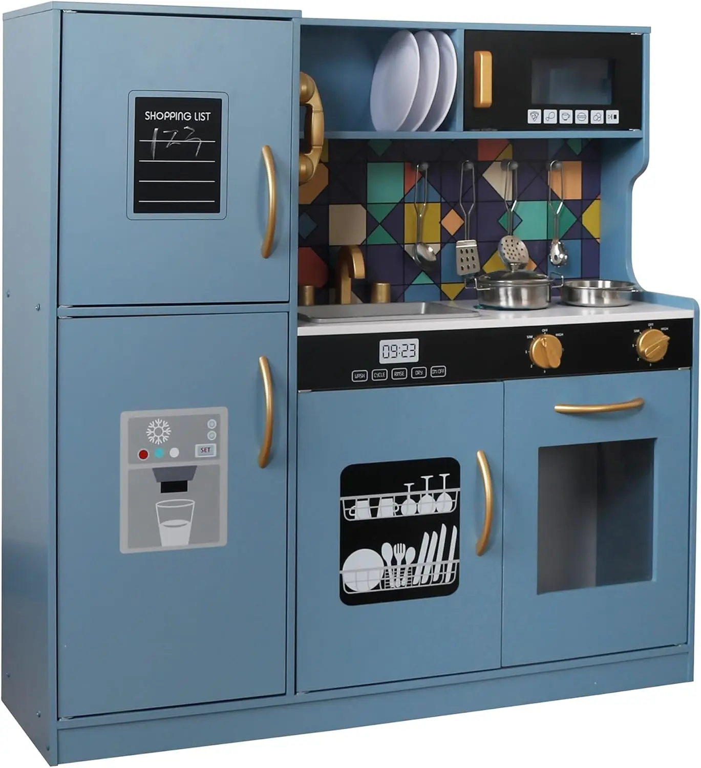 Drewniany zestaw zabawek kuchennych do zabawy ze światłem, zabawka do udawania zestaw kuchenny dla dzieci, zlew i zabawka z kuchenką mikrofalową, maluch Coo