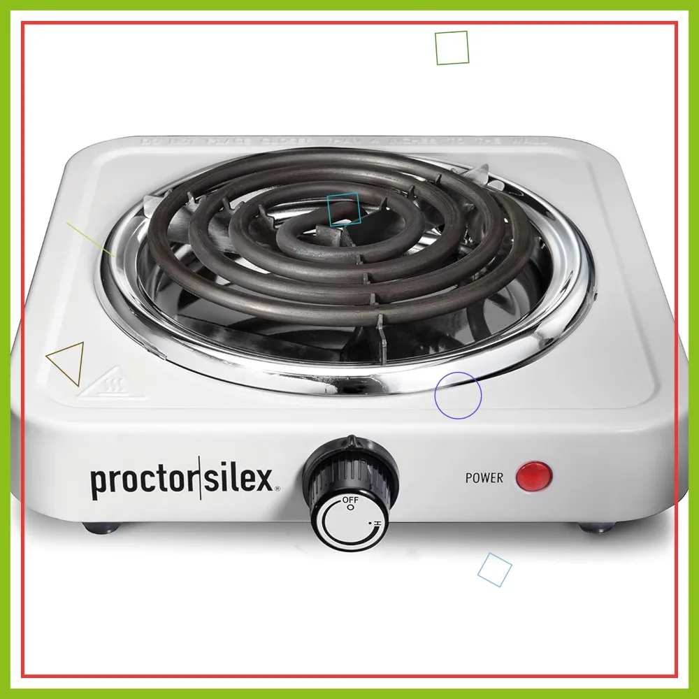 

Portable Electric Stove, Stainless Steel Single Burner Cooktop, Compact Adjustable Temperature Hot Plate, 1200 Watts, White