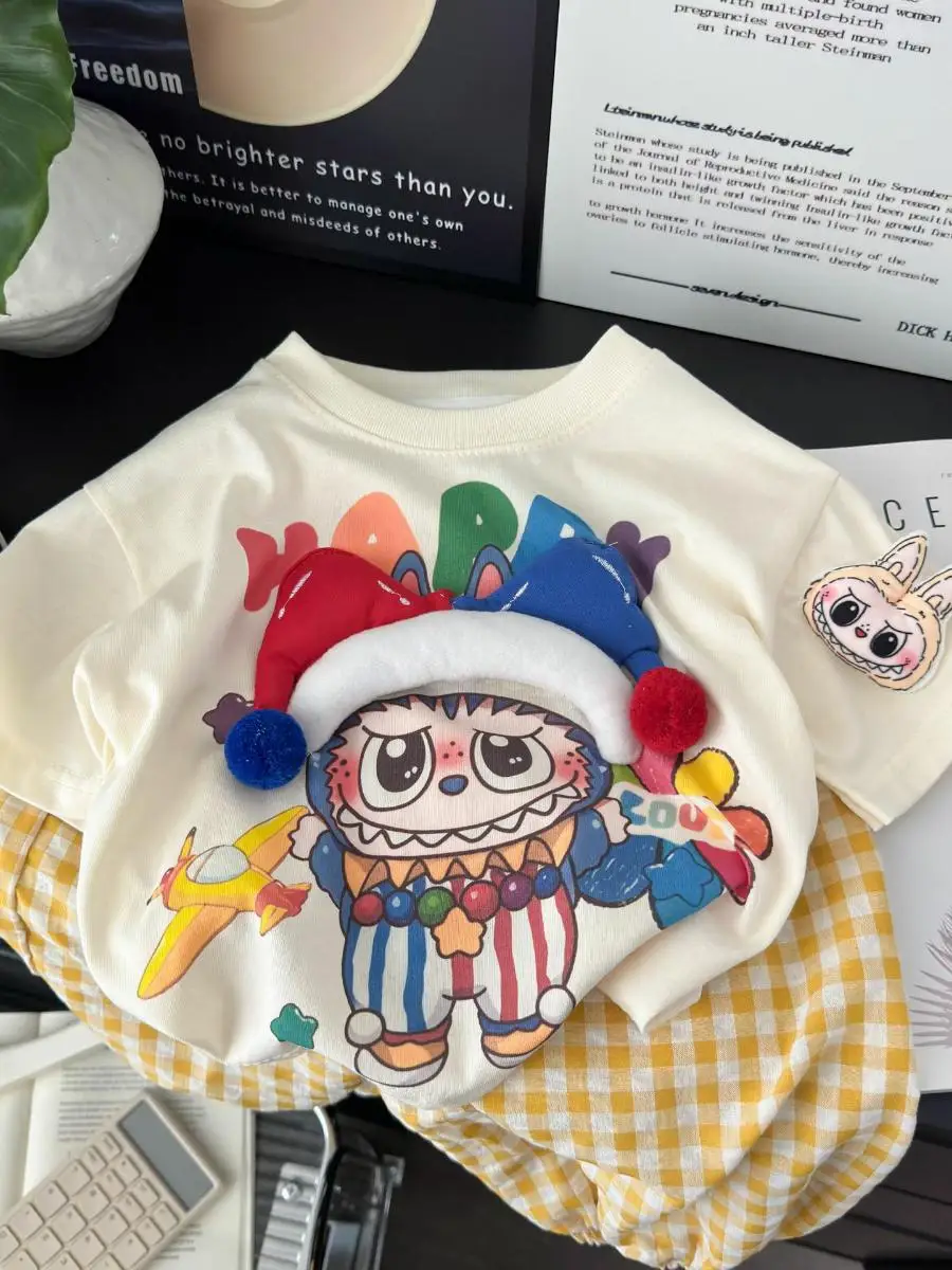 

Children's Casual ort Sve T-irt 2025 Summer New Cartoon Doll f Sve Baby Girl Leisure Body irt No Brand