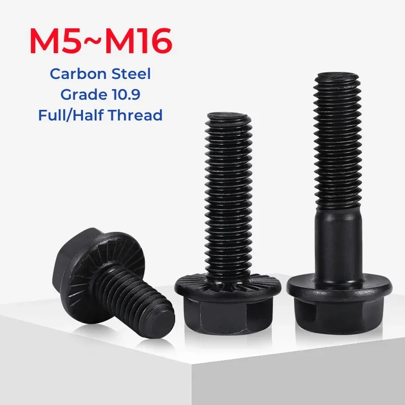M5 M6 M8 M10 M12 M14 M16 Grade 10.9 High Strength Black Carbon Steel Hexagon Hex Flange Screws Bolts