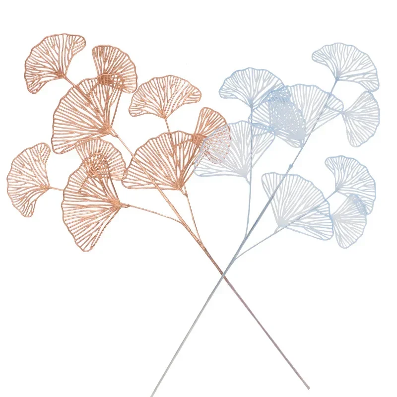 1pc Three-pronged Fan Leaf Netting Artificial Gold Ginkgo Eucalyptus Holly for Wedding Arch Flower Arrangement Home Decor Crafts