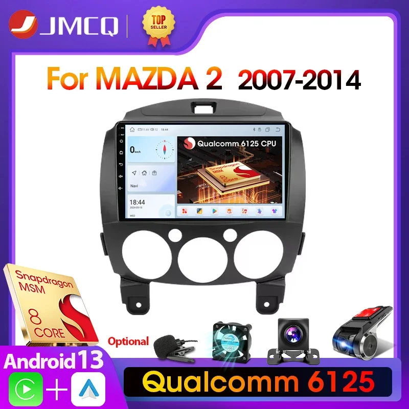 JMCQ 2din Android 13 Radio estéreo para coche reproductor de vídeo Multimedia navegación GPS para MAZDA 2 Mazda2 2007-2014 unidad principal Carplay