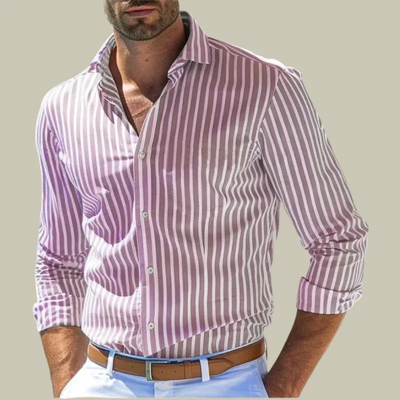 

Men's slim-fit striped lapel long-sleeved formal shirt collar business commuting fashionable and comfortable workplace wear
