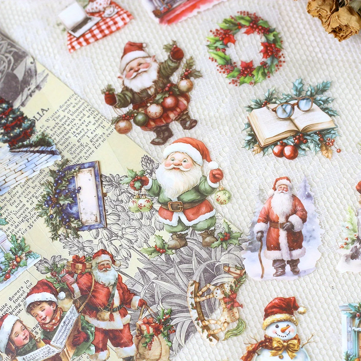 

20sheets Christmas Stickers PET Pre-Cut Stickers Vintage Aesthetic Journaling Stickers for Scrapbooking Junk Journals Supplies