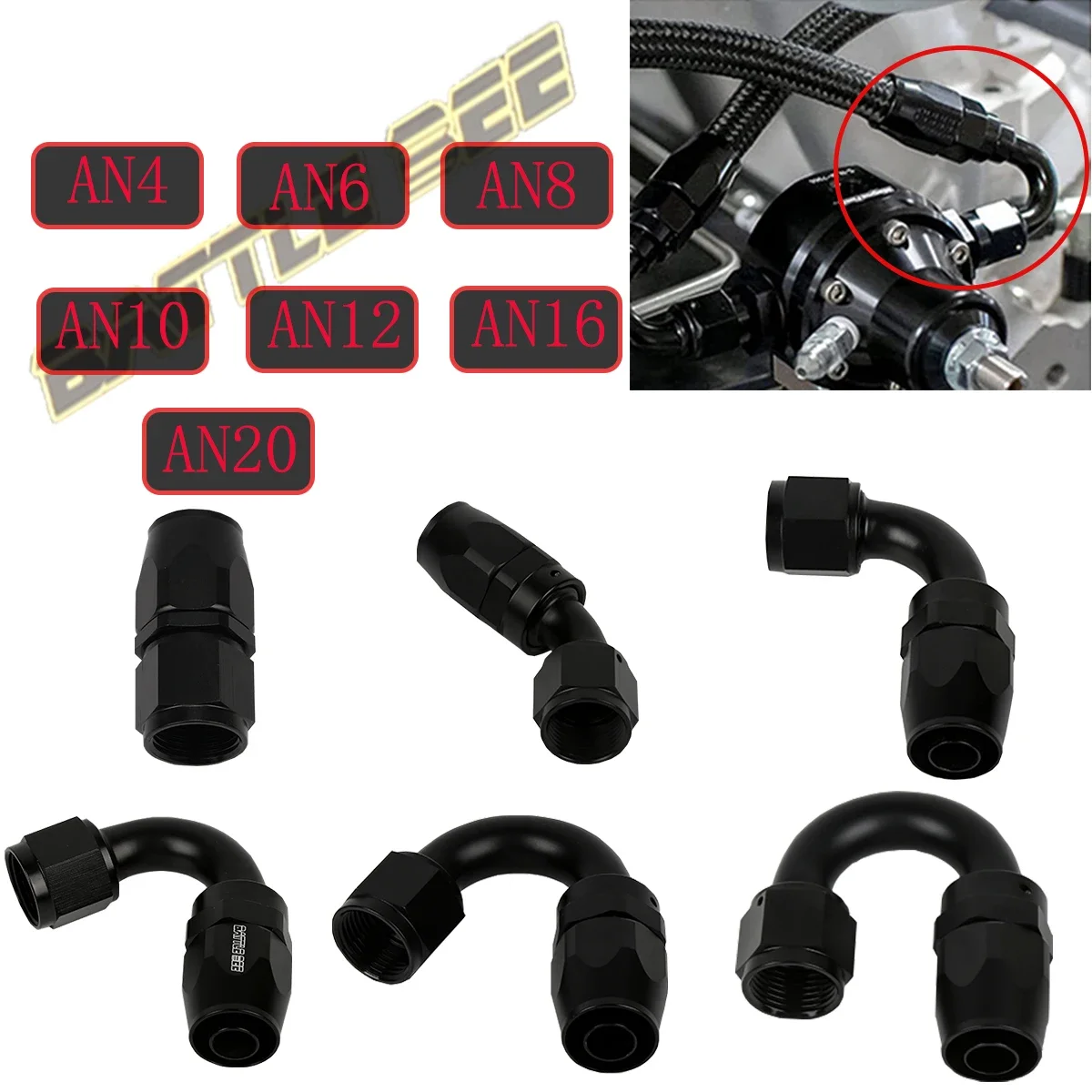 

BATTLE BEE 120 Degree Reusable Hose End Fitting Adapter For Swivel Oil Fuel CPE Line Hose End Fitting AN4/6/8/10/12