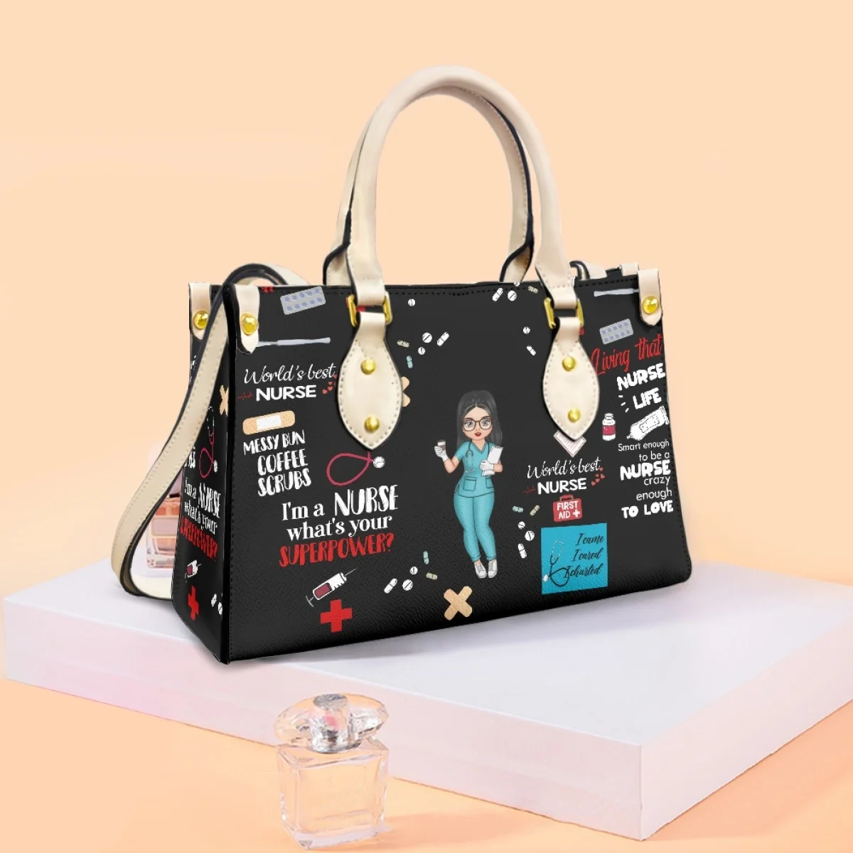 Nurse Gifts Personalized Hairstyle Clothing Tote Bags for Women Ladies Shoulder Bag Customized Female Doctor Paramedic Leather