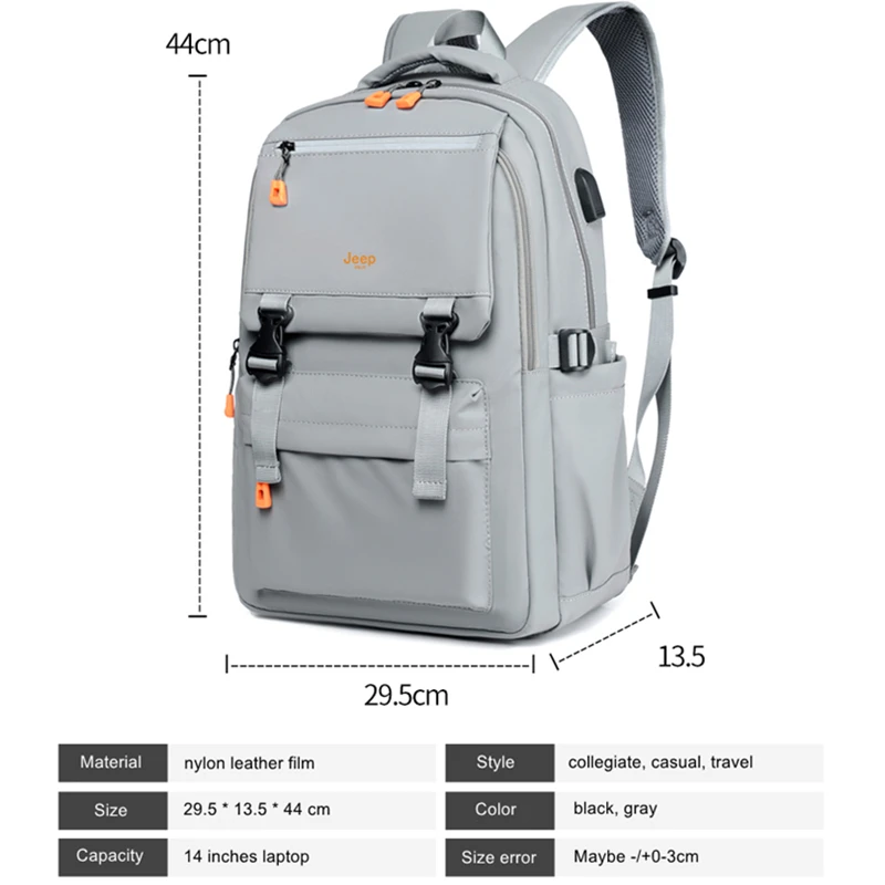 JEEP BULUO Brand Men&Women Backpacks Travel Teenagers School Bags Casual College Students Waterproof New For 14 inches Laptop