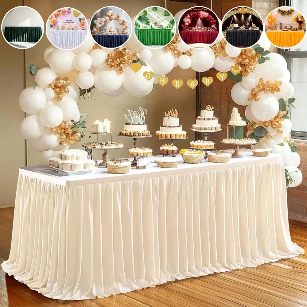 

Reusable Pleated Table Skirt Table Cover for Rectangle Round Tables Wedding Birthday Baby Shower Banquet Party Home Decorations
