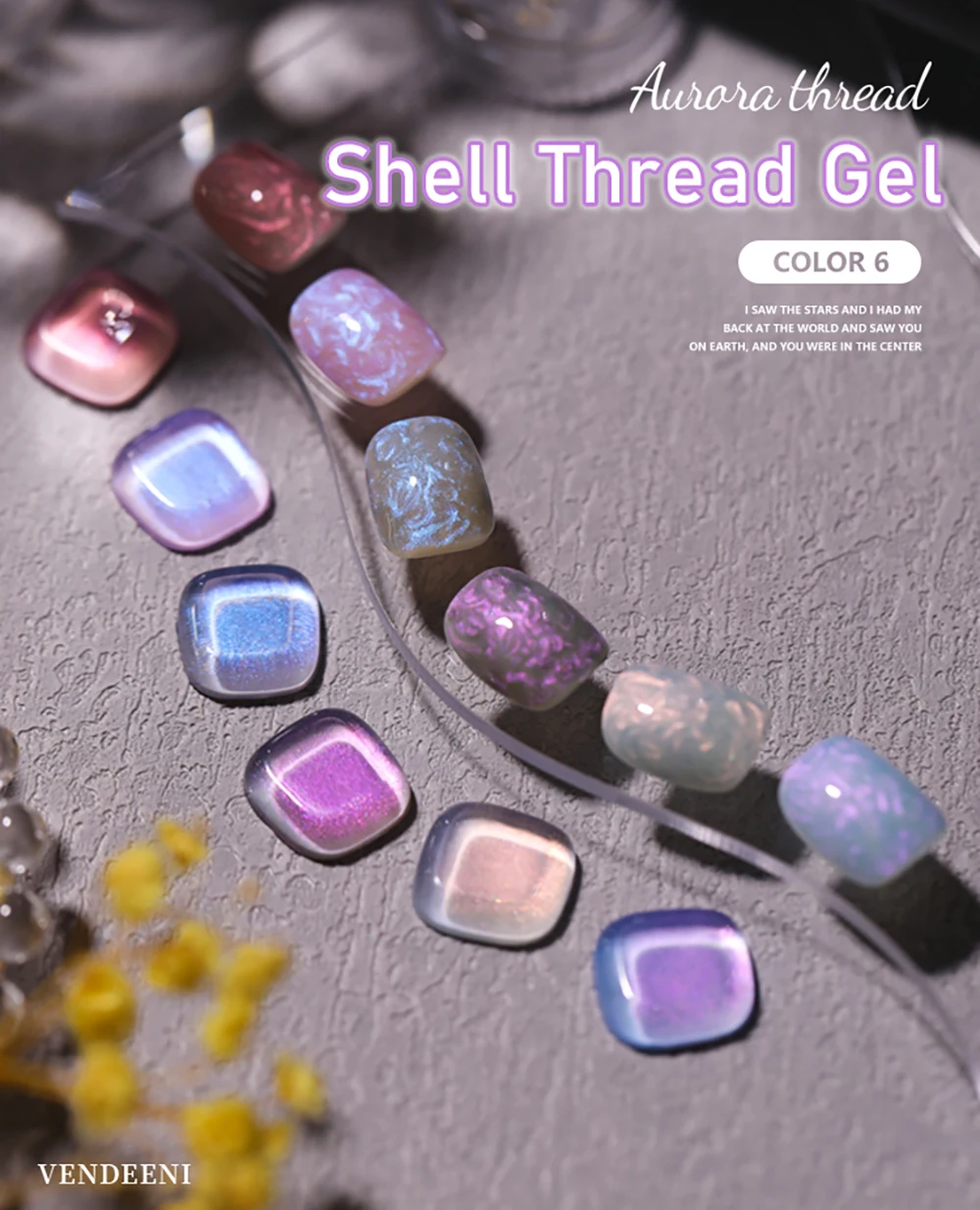 Vendeeni 6 Farben Perlmutt-Faden Nagelgel-Lack Aurora-Effekt UV Soak-Off Gel-Lack DIY Muschelfaden Nagelkunst Gel-Lack – Detail 1