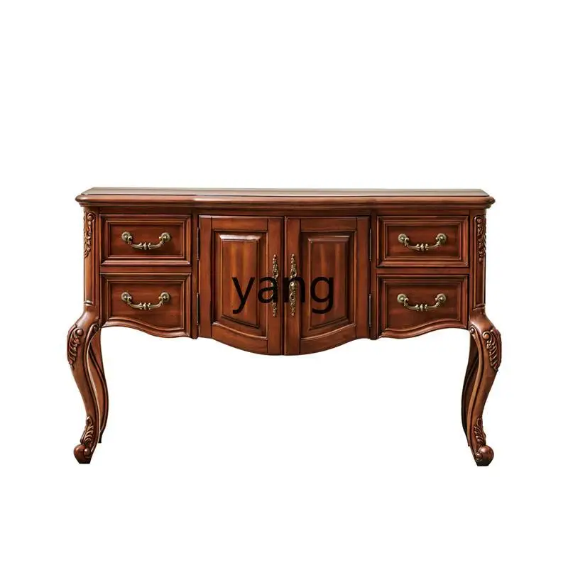 

LMMentrance table retro strip table carved shelf solid wood entrance table against the wall
