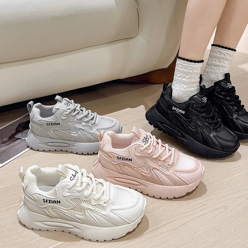 

Women's White Shoes Summer Breathable Sports Casual Platform Height Increasing Insole All-Matching Dad Shoes Women's Fashion