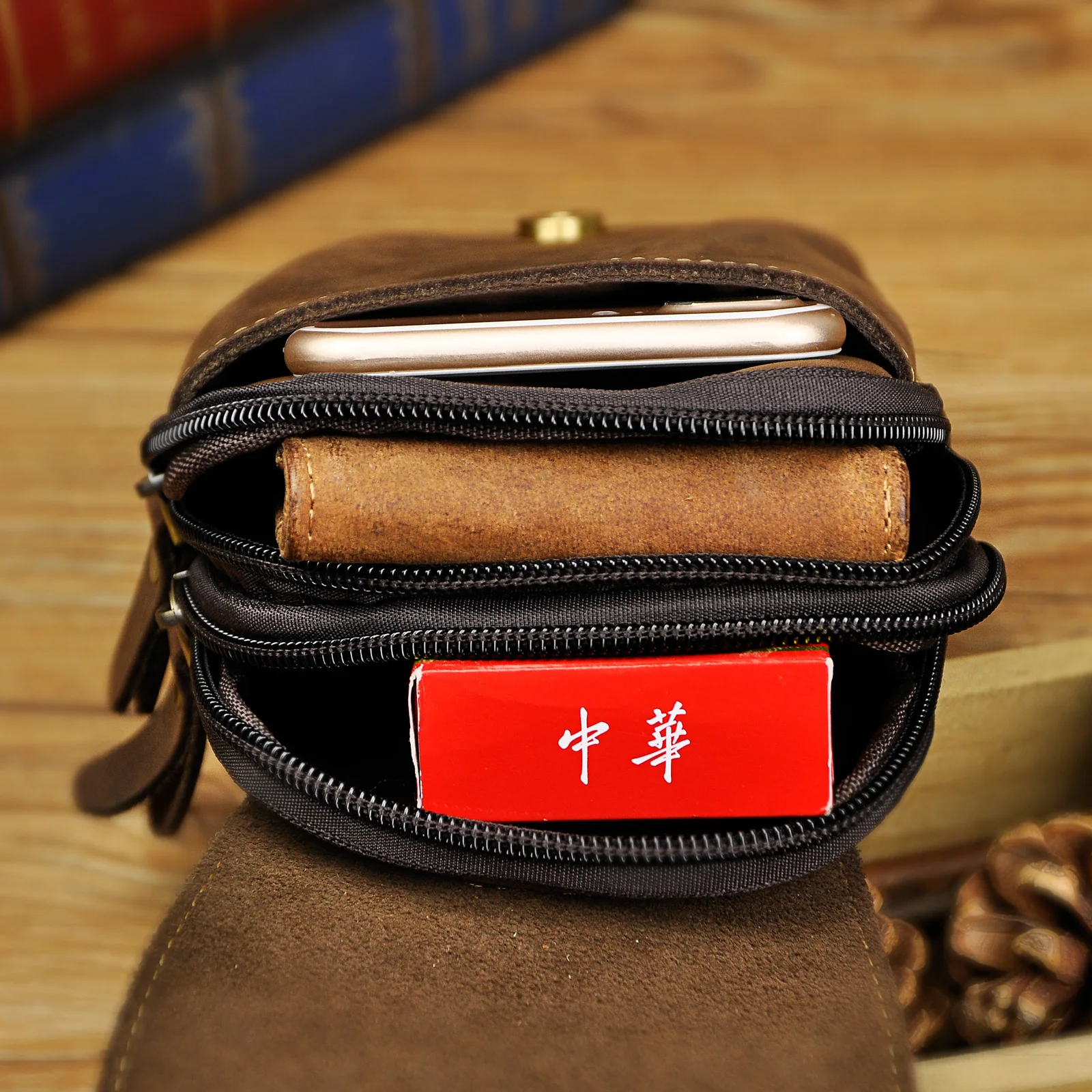 Hot Koop Dikke Crazy Horse Lederen Reizen Haak Fanny Taille Riem Pack Bag Design Phone Sigaret Pouch Case Voor Mannen mannelijke 014