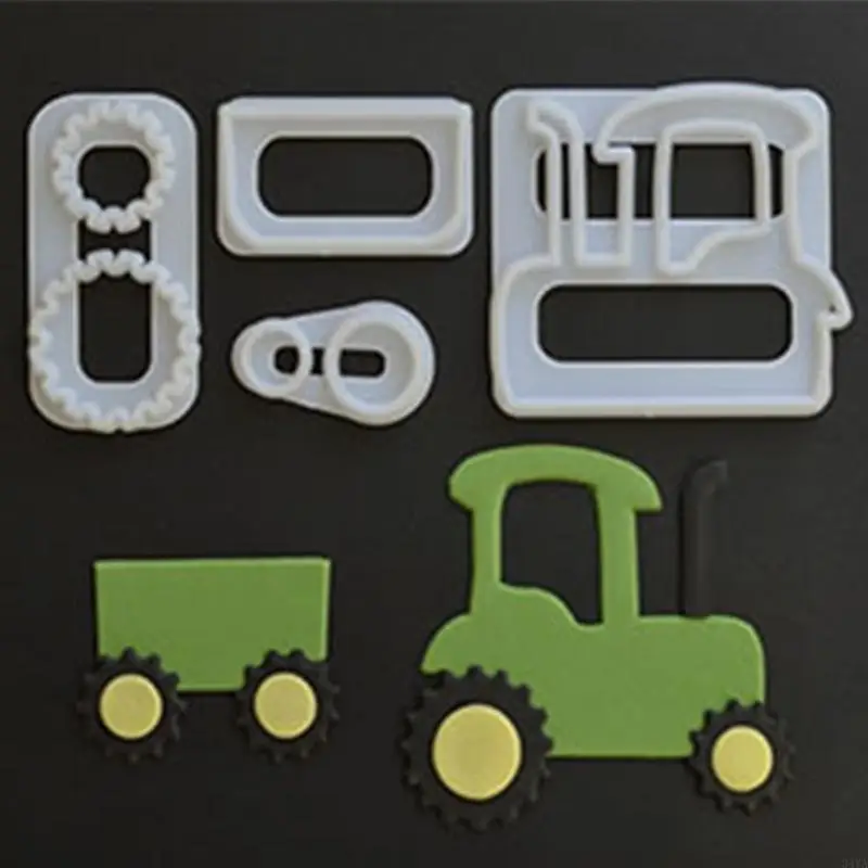 34YA 4PCS/Lot Cookie Mold Tractor Cake Mold Pastry Fondant Plastic Mold For Cake