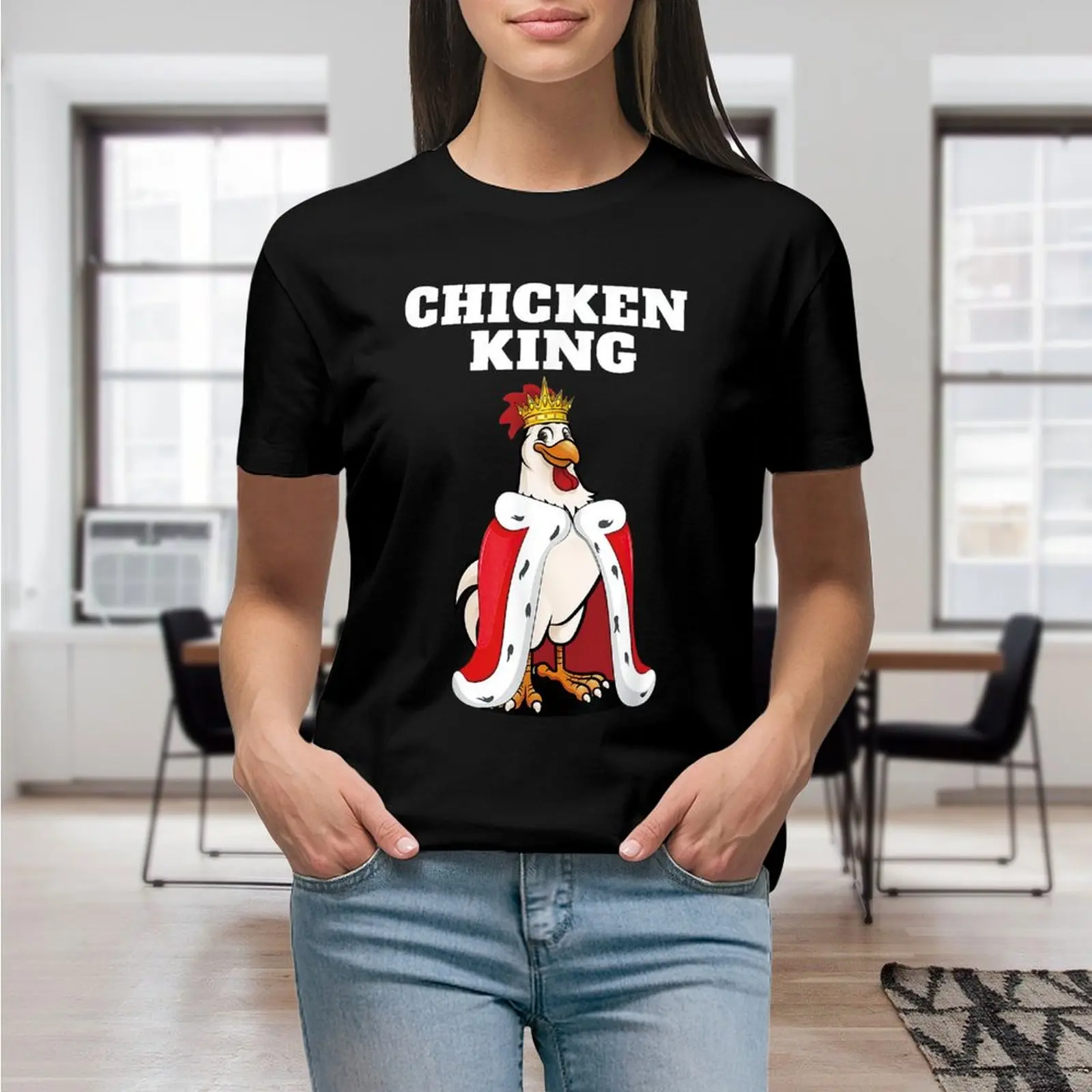 Chicken king Funny Farmer Clucker Lover Gift on Women T Shirt Graphic Shirt Casual Short Sleeved Female Tee T-Shirt