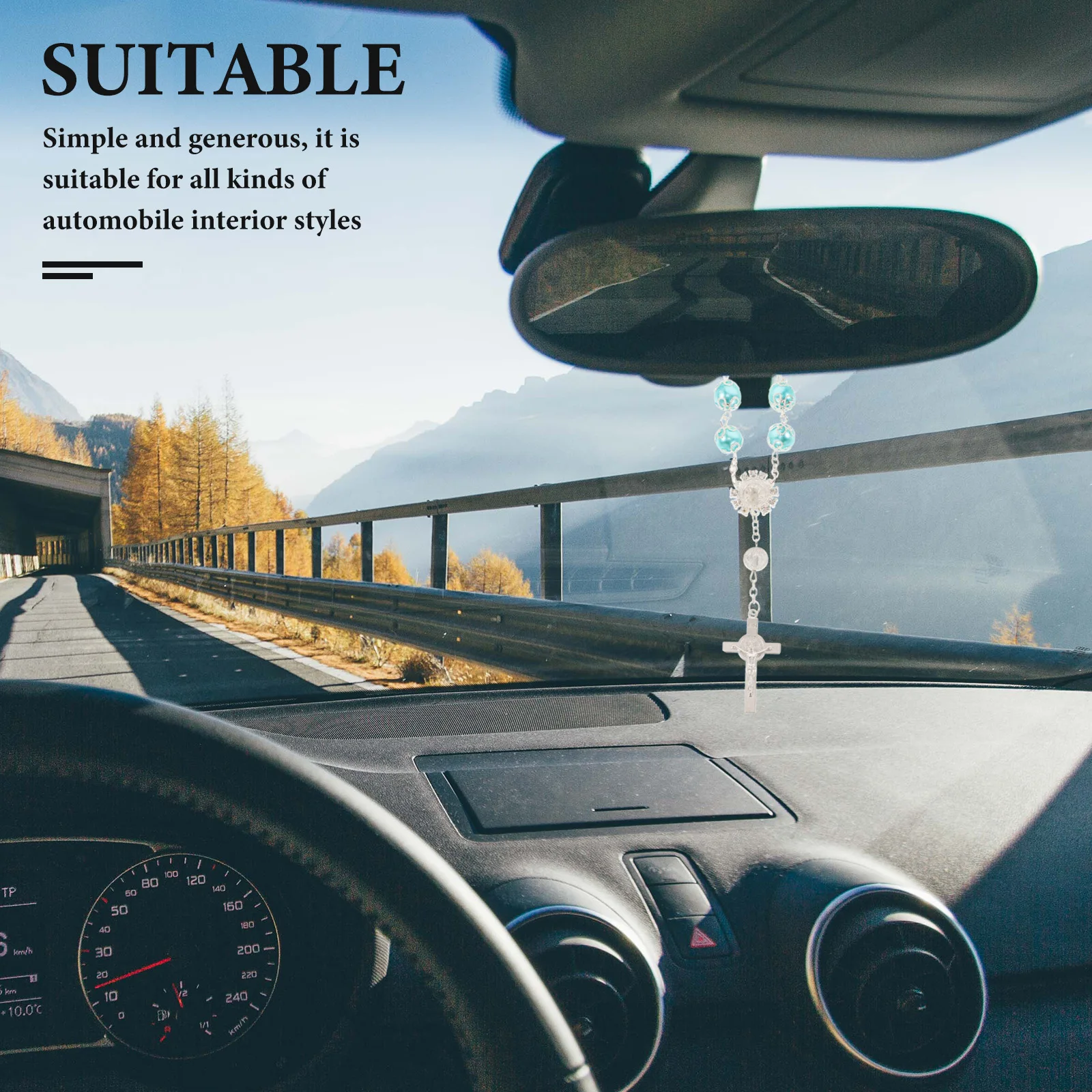 

Glass Pearl Hanging Decoration Car Mirror Accessories Women Rearview Girly Alloy