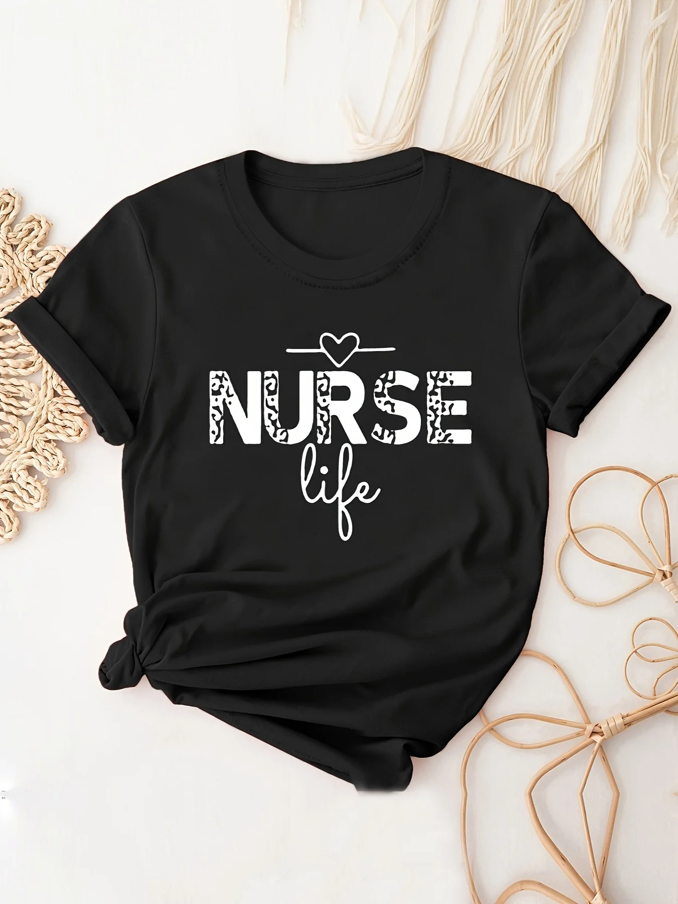 

Nurse Life Print T-Shirt, Short Sleeve Crew Neck Casual Top For All Season, Women's Clothing women clothing