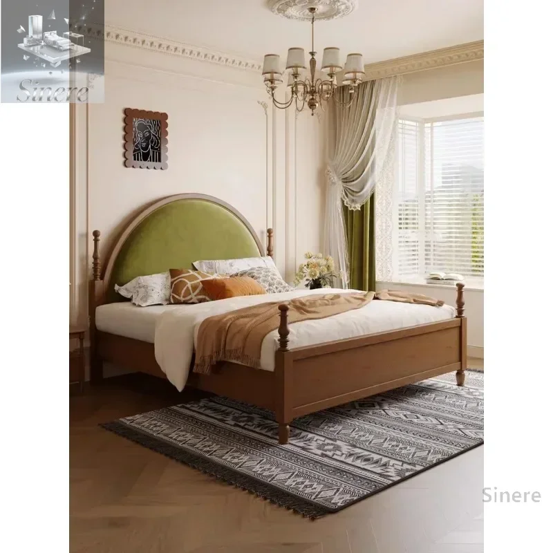 

French antique solid wood bed master bedroom 1.8 meters milk fleece double bed American retro white oak princess wedding bed